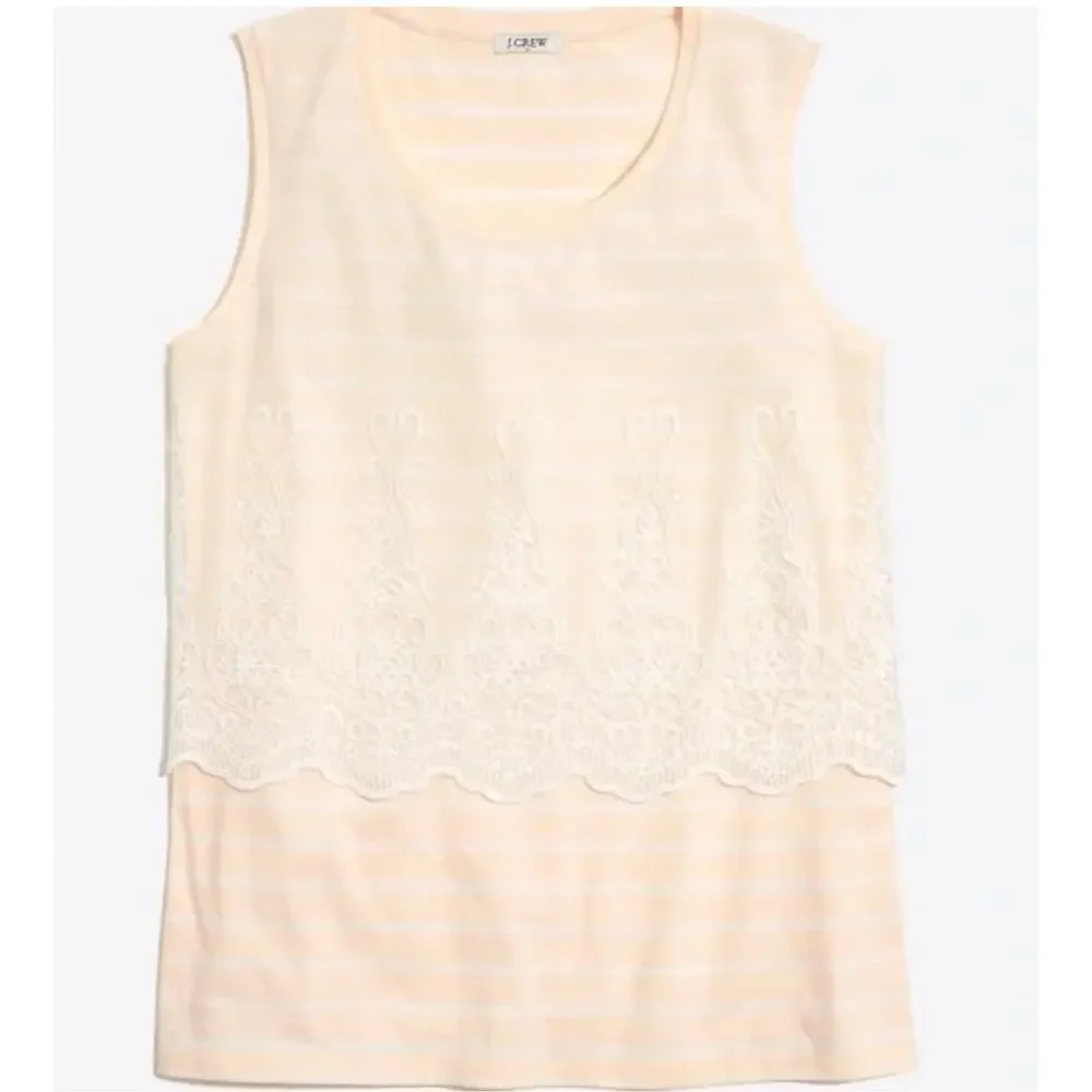 J. Crew Embroidered Overlay Striped Tank Top Peach Cream J2969 Size S